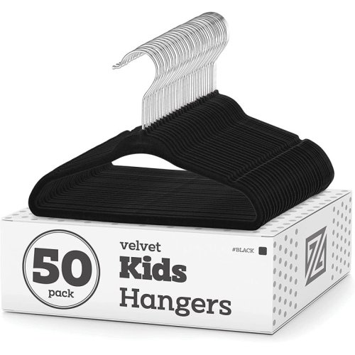 KosKano Kids Velvet Hangers - 50 Pack - 14" Wide - Space Saving Strong and Durable 360 Degree Chrome Swivel Hook Ultra Thin Non Slip Junior Hangers - (Black) - KosKano Kids Velvet Hangers - 50 Pack - 14" Wide - Space Saving Strong and Durable 360 Degree C