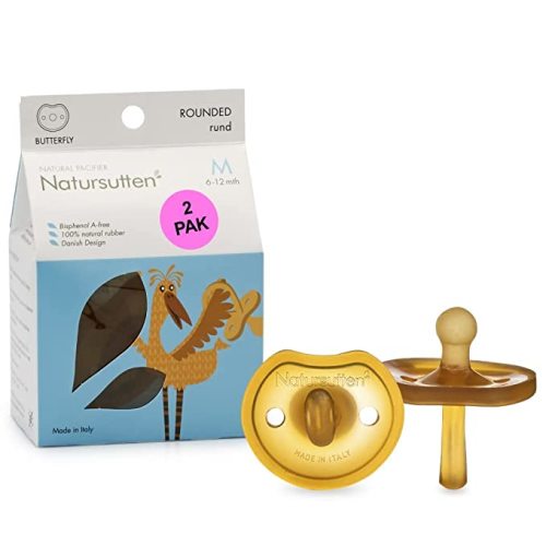 Natursutten 2-Pack Natural Rubber Pacifiers - Safe & Soft BPA-Free Pacifier for Breastfeeding Babies, Made in Italy, Butterfly Shield Orthodontic Nipple, Newborn 0-6 Months