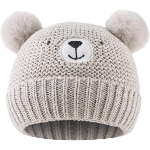JANGANNSA Cute Bear Baby Beanie Pompom Baby Boys Hat Infant Toddler Winter Knitted Beanies for Girls
