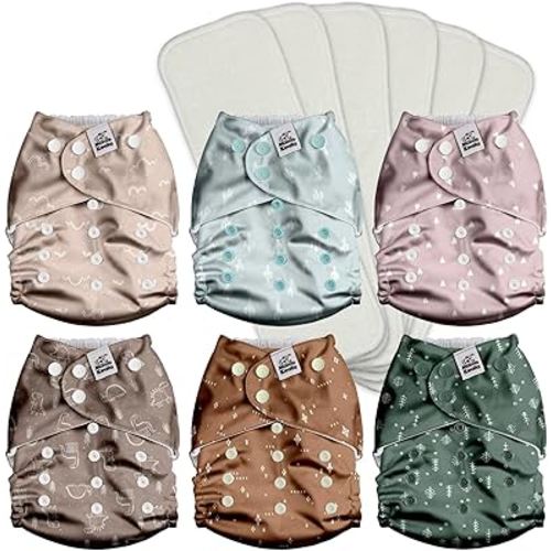 Mama Koala 3.0 Pocket Cloth Diapers for Babies with AWJ Lining, 6 Pack with 6 4-Layer Natural Cloth Diaper Inserts - Reusable and Washable Pocket Diapers(Simply Neutrals)