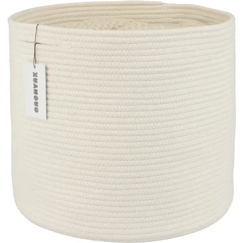 Cotton Rope Basket For Girls Boys Kids 16”X14” Baby Laundry Baskets Nursery Bin Round Woven Basket Organizer For Storage Toys Blankets Shoes Clothes white