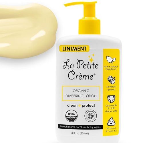 La Petite Creme Premium Diapering Lotion - Liniment Diaper Rash Cream, 8 oz | Diaper Cream, Moisturizer & Skin Cleanser, Baby Lotion, Alternative to Baby Wipes, USDA Certified, Organic Ingredients