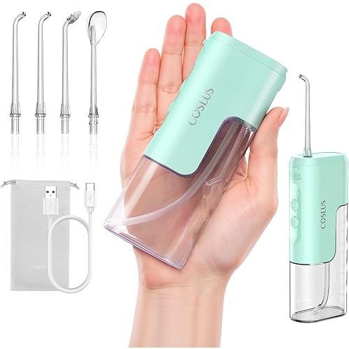 T40 Mini Water Flosser for Travel: Portable Lightweight Design Cordless Oral Irrigator with Removable Tank & 4 Modes, IPX7 Waterproof for Braces, Sensitive Teeth Travelers & Family Use, Green