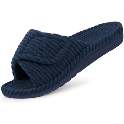 Litfun Orthopedic Slippers for Women Arch Support Indoor House Slippers Adjustable Open Toe Corduroy Bedroom Shoes with Memory Foam for Plantar Fasciitis