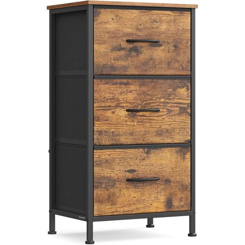 SONGMICS BELLAH Collection - Dresser for Bedroom, Chest of Drawers, Storage Organizer Unit, Closet, Entryway, Steel, 3 Drawers, Industrial, Rustic Brown and Ink Black ULGS313B02S