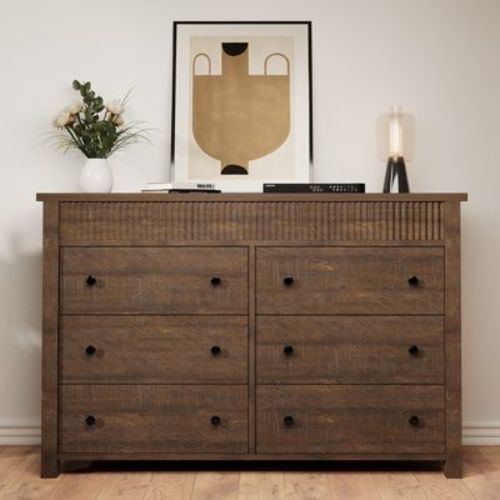 Garvee Fluted 6 Drawer Dresser, 6 Chest of Drawers with Fluted Design, 47" Wide Wooden Dresser Organizer for Bedroom Living Room Nursery