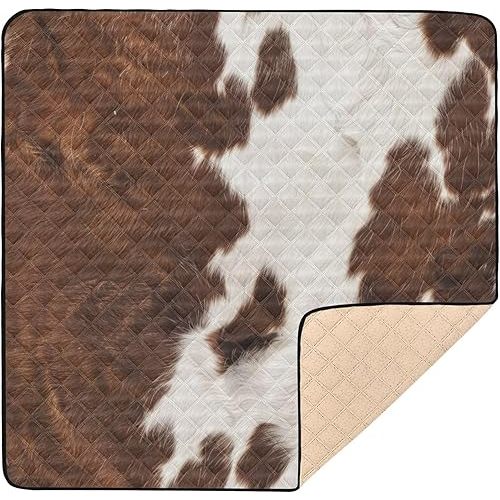 Western Cow Skin Texture Soft Thick Baby Gym & Activity Mat for Floor Portable Activity Entertainment Mat for Babies Infants Toddlers, 50'' x 50''