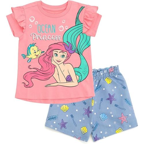 Disney Floral T-Shirt and Chambray Shorts Outfit Set Infant to Big Kid Sizes (12 Months - 14-16)