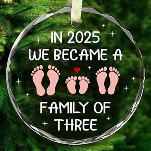 BSQUIELE We Become A Family Ornament 2025 - Newborn Baby Ornament - Family of Three Pregnancy, Newborn Gifts - First Time Parents Mom, Dad, Mommy, Daddy Gifts