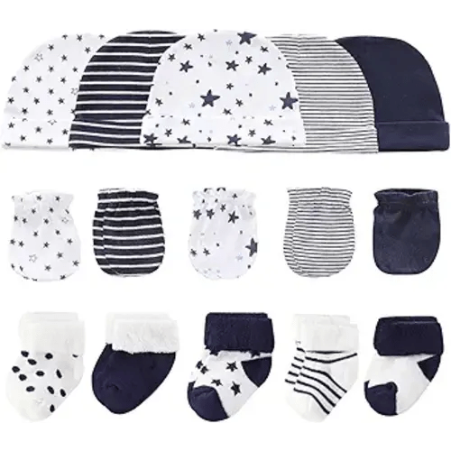 Ruliby Baby Hats Mittens and Socks Set Cotton Newborn Hat Beanie Soft Infant Girls Boys Caps Gloves 0-6 month