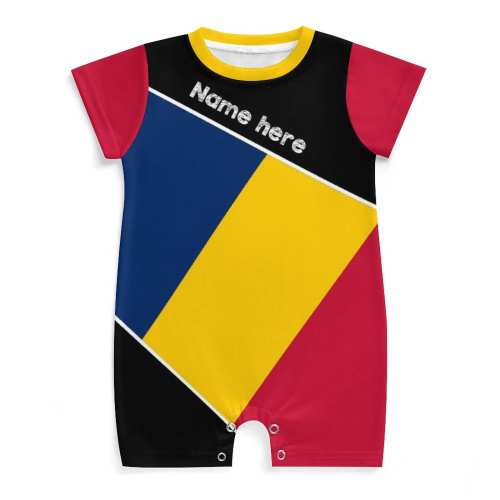 Your Child's Name. Romania Flag Personalized Custom Romanian Newborn Baby Onesie Bodysuit Romper New Mothers Baby Shower Gift