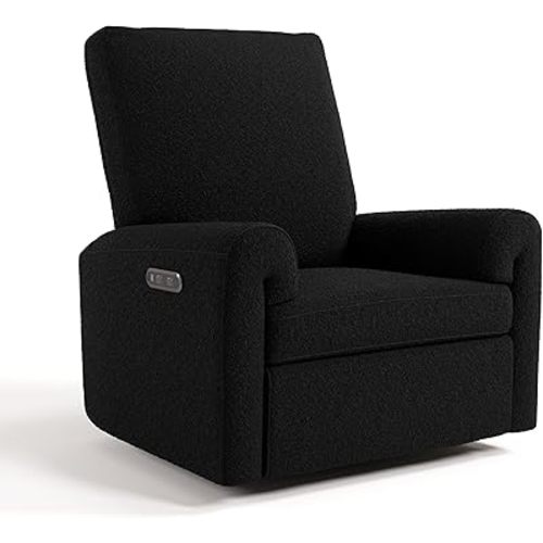 Storkcraft Sorrento Deluxe Power Recliner Swivel Glider – Premium Electronic Nursery Rocking Chair, Oeko-TEX 100 Certified, Includes Dual-USB Charging Port with USB-A & USB-C (Black Boucle)