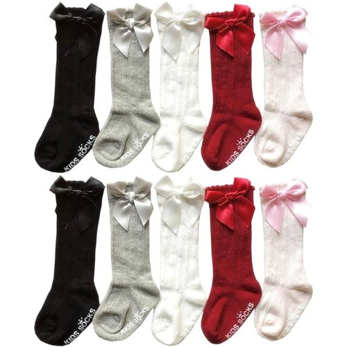 QandSweet Baby Girl Knee-High Socks Toddlers Bow Stockings Newborn Infant Non-Slip Sock