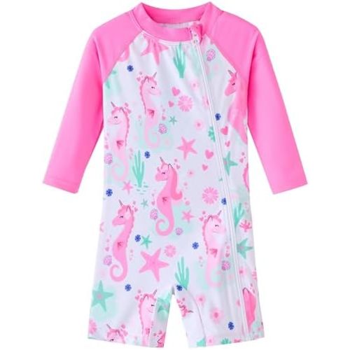UMELOK Baby Girl Swimsuit One Piece Rashguard Swimwear with Zipper UPF 50+ Sun Protection Infant Bathing Suit
