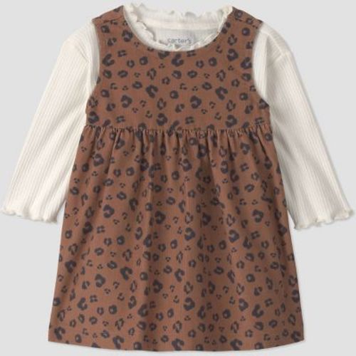 Carter's Just One You® Baby Girls' 2pc Long Sleeve and Leopard Skirtall Set - Brown 12M