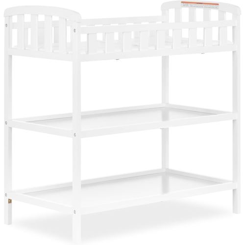 Dream On Me Emily Changing Table, Compact and Portable, Solid New Zealand Pinewood, Safety Rails, Two Storage Shelves, Includes Water-Resistant 1" Changing Pad — White