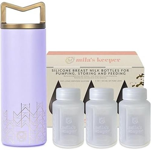 Mila's Keeper Milkeeper Portable Breast Milk Cooler with 3 Premium Silicone Storage Bottles