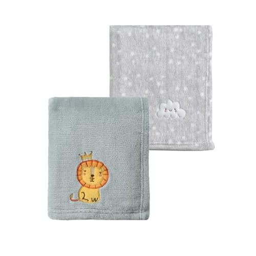 CREVENT 2Pcs 30''X40'' Cute Cozy Fluffy Warm Baby Blankets for Infants Toddlers' Bedding Crib Cot Stroller - Grey Cloud + Grey Lion