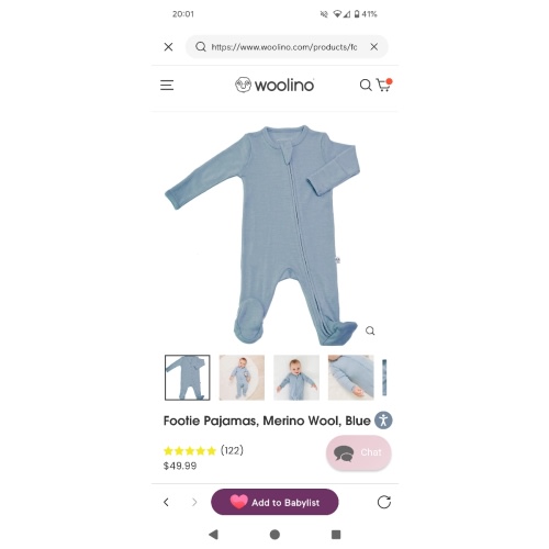 Footie Pajamas, Merino Wool, Blue