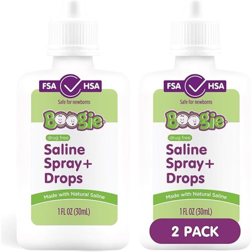 Boogie Baby Saline Nasal Spray and Drops, Allergy Relief, Nasal Spray Decongestant, FSA/HSA Eligible, Made with Natural Saline, 1 Ounce (Pack of 2)