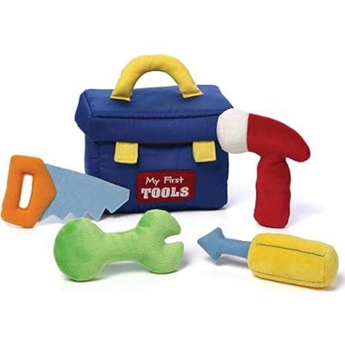 GUND Baby GUND Play Soft Collection, My First Toolbox 5-Piece Plush Playset with Rattle, Squeaker and Crinkle Plush Toys, Sensory Toy for Babies and Newborns, 7.5”