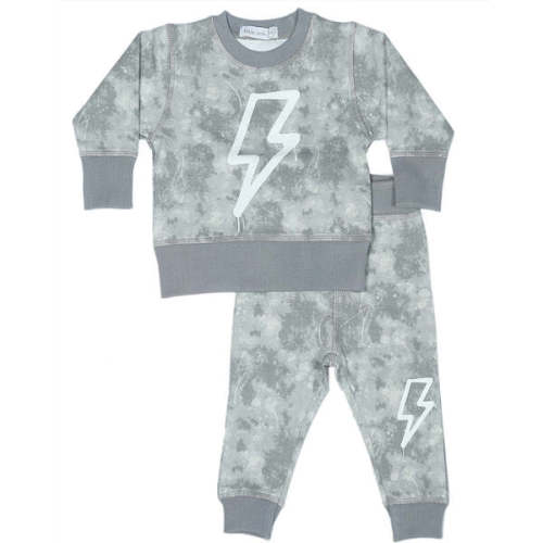 Little Mish Baby Shirt and Pants Set, Grey Bolt Burn Out - Little Mish | Maisonette