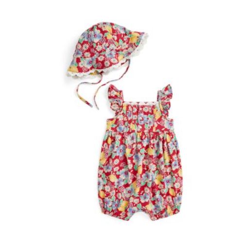 Baby Girls Floral Cotton Jersey Shortall & Hat Set