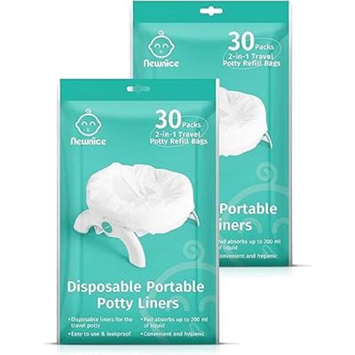 Newnice 60 Packs Disposable Potty Liners with 200ML Absorbent Pads, Portable Travel Potty Bags Compatible with OXO Tot 2-in-1 Go Potty, Potty Training Liners Fit Most Potty Chairs for Kids, Toddlers