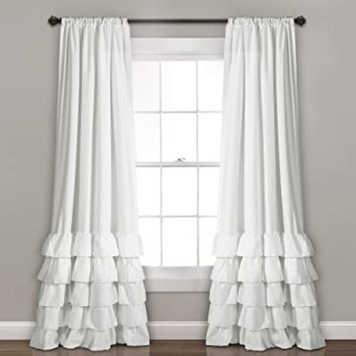 Lush Decor Allison Ruffle Light Filtering Window Curtain Panels Pair 40" W x 84" L White - Coquette Curtains for Bedroom - Drapes - Ruffle Curtains Kids