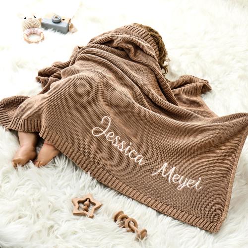Customized Baby Blanket,Embroidered Name,Stroller Blanket,Newborn Gift,Soft Breathable Cotton Knit,Baby Blanket SetPersonalized Name Blanket