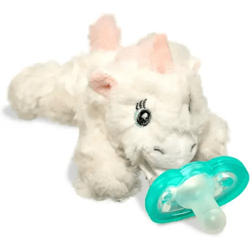 RaZbaby JollyPop Pacifier, Holder w/Detachable Baby Pacifier, Stuffed Animal RaZbuddy, All Ages 0M+, 100% Medical Grade USA Made Silicone, Machine Washable, Textured & Easy to Hold – Unicorn