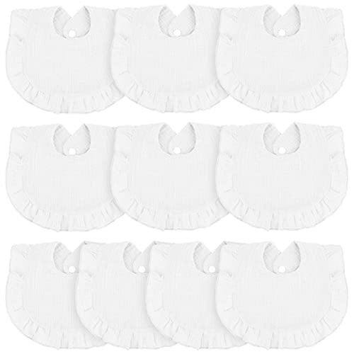 Seematn 10 Pcs Baby Muslin Bibs for Unisex Girls & Boys Drool Bibs Bandana Ruffle Soft Cotton for Newborn Infants Toddlers(White)