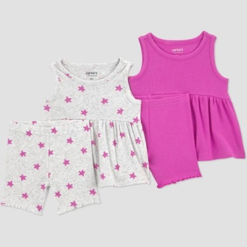Carter's Just One You® Baby Girls' 4pc Star Peplum Tank Top and Capri Pants Set - Purple Newborn