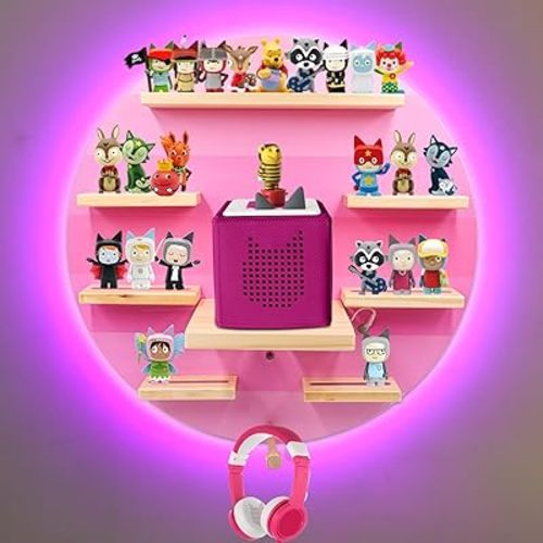 for TonieBox 2/1 and Tonie Shelf,Display Shelf RGB LED Light,Tonies Storage for 12-40 Tonie Figures Characters Magnetic Wall Shelf for Tonies Toniebox