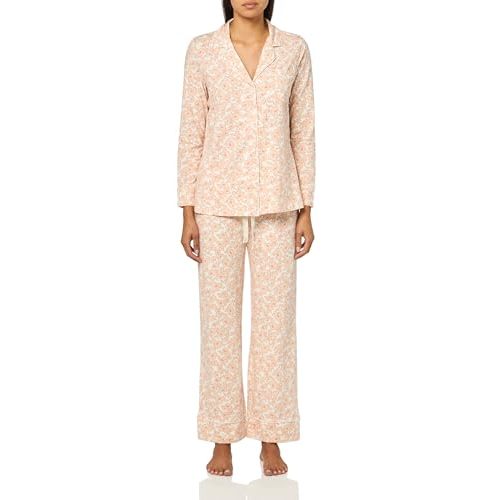 Amazon Essentials Women's Cotton Modal Long-Sleeve Notch Collar Shirt and Full-Length Elastic Waist Pajama Pant Set