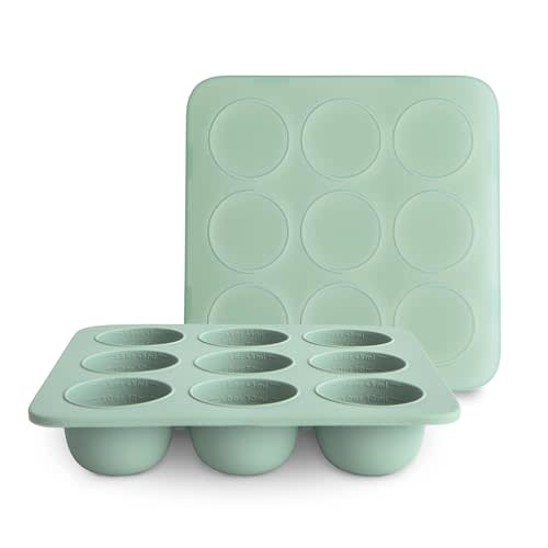 mushie Silicone Baby Food Freezer Tray with Lid | 9 Cups x 1.5oz | BPA Free Storage Container (Cambridge Blue)