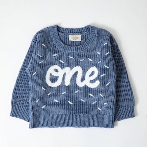 Picolette by Olivia Culpo Baby Boys' first Birthday Long Sleeve Crewneck Pullover Sweater - Blue 12-18M