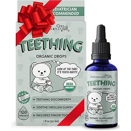 Legendairy Milk Organic Teething Drops - Baby Teething Relief Drops, Clove and Chamomile - Ideal for Babies and Toddlers - Sugar Free, 120 Servings