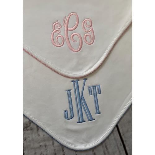 Monogrammed Baby Blanket: Cotton Receiving Blanket with Picot Trim