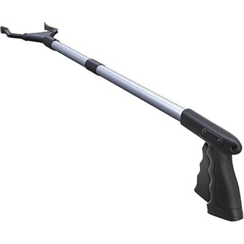 FitPlus 2024 Upgrade PowerGrip T9, Grabber Reacher Tool, Wide Jaw, Foldable, Steel Cable, with 96 Grip Points for Firm Grip, 32" with Magnet (Black, 32 Inch)