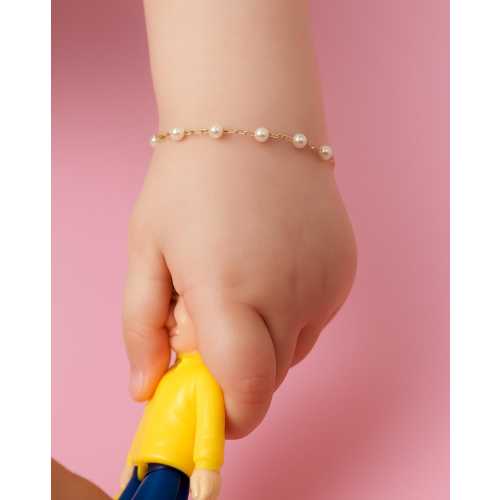 18K Gold Kid Baby Bracelet Pearl Bead Chain Bracelet | Handmade Waterproof Bracelet | Boy Girl Newborn Birthday Mom Gift Necklace Minimalist