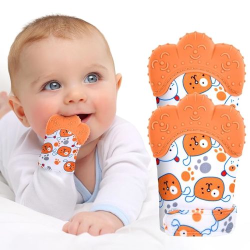 Vicloon 2Pack Silicone Teething Mitt, Soothing Infant Teething Mitten Pain Relief, Prevent Scratches Glove, Safe Silicone Teething Toys for 0-12 Months