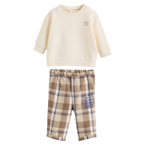 Embroidered Sweatshirt & Check Pants Set