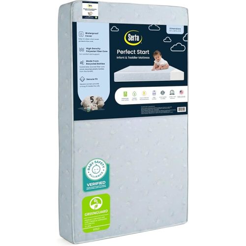 Serta Perfect Start Dual Sided Baby Crib Mattress & Toddler Mattress - Waterproof - 6" Premium Sustainably Sourced Fiber Core - GREENGUARD Gold Certified – 7 Year Warranty - Made in USA