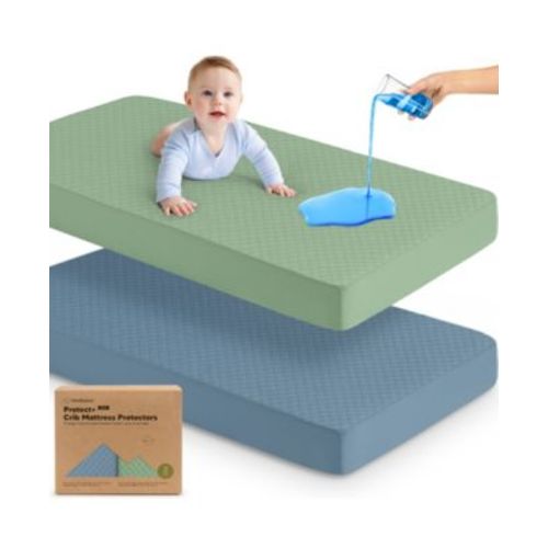 2-Pack Protect+ Waterproof Crib Mattress Protector Covers, Quin Quilted Cotton Baby Mattress Topper, Toddler Crib Sheets
