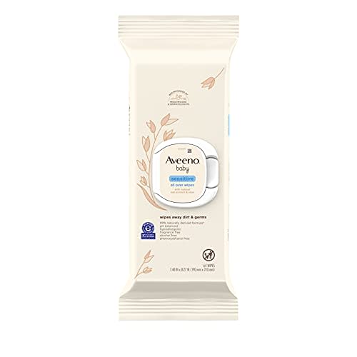Aveeno Baby Sensitive All Over Wipes with Aloe & Natural Oat Extract for Face, Bottom, Hands & Body, pH-Balanced, Hypoallergenic, Fragrance-, Phenoxyethanol- & Alcohol-Free, 64 ct (Pack of 3)