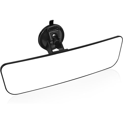 12'' Large Rear View Mirror with Suction Cup, Stick on Universal Frameless Inside Rearview Blue Mirror with Parabolic Wide Angle Mounted on Windshield (12'' White)