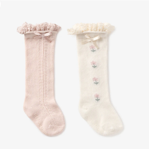 Floral Knee-high Non Slip Baby Socks 2 pack