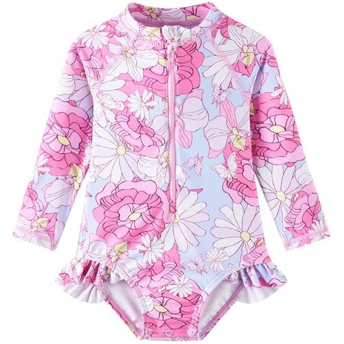 UMELOK Baby Girls' One Piece Swimsuit Rash Guard Swimwear Long Sleeve with UPF 50+ Sun Protection