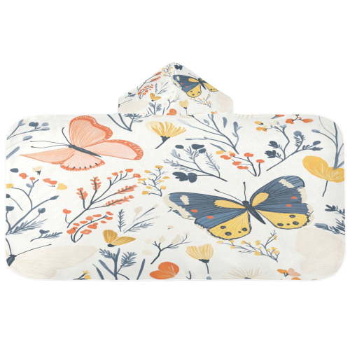 Colorful Butterflies Pattern 50x23.5" Baby Hooded Bath Towel Poncho, Quick-Dry and Triangle Pocket, Kids' Essential